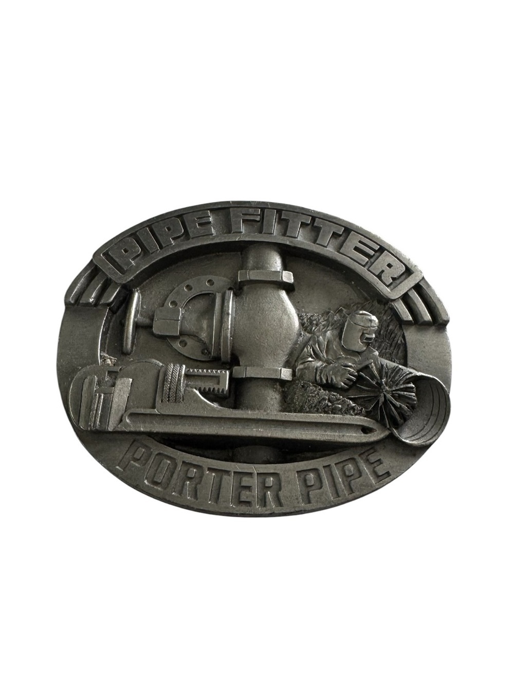 Vintage 1992 Siskiyou Pipe Fitter Porter Pipe Pewter Belt Buckle Made in USA Wel